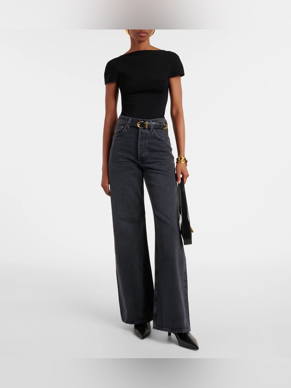 AGOLDE Dame High Rise Wide Leg Jeans in Black Size 25
